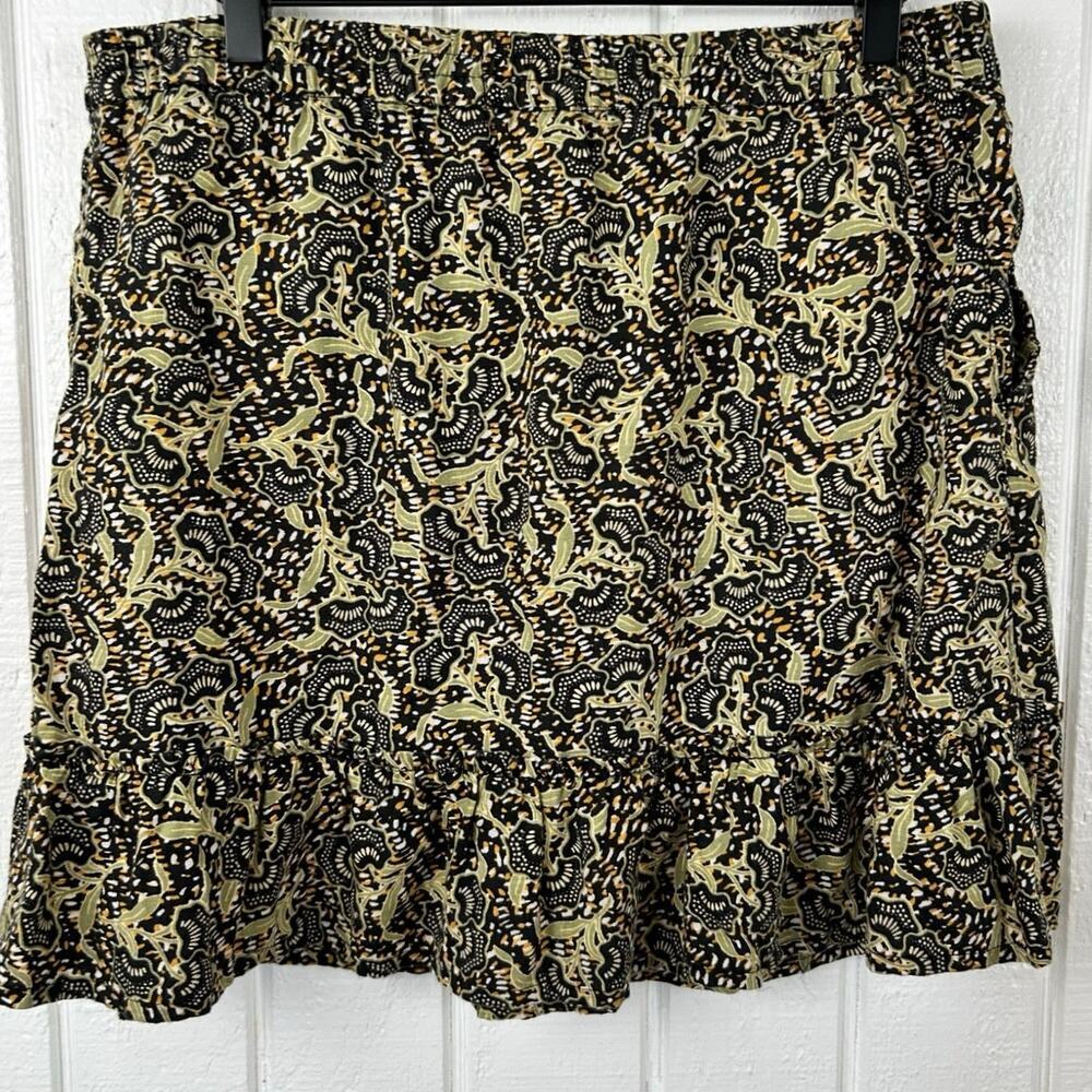 Rachel Zoe 100% Linen Floral Print Ruffle Hem Mini Skirt Black Green Womens L - Picture 5 of 6